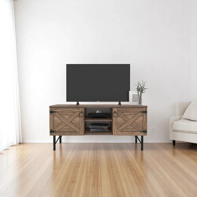 Meuble TV moderne avec 2 portes de rangement, meuble de salon