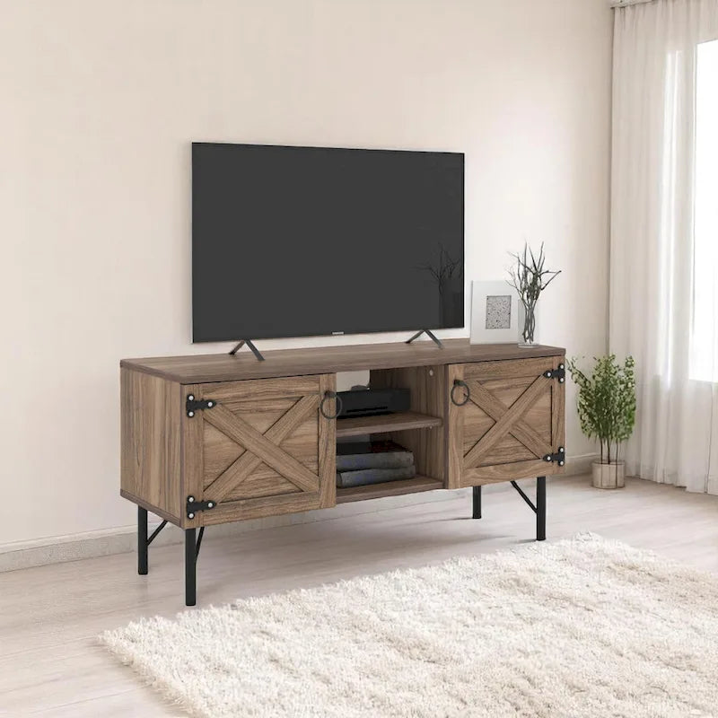 Meuble TV moderne avec 2 portes de rangement, meuble de salon