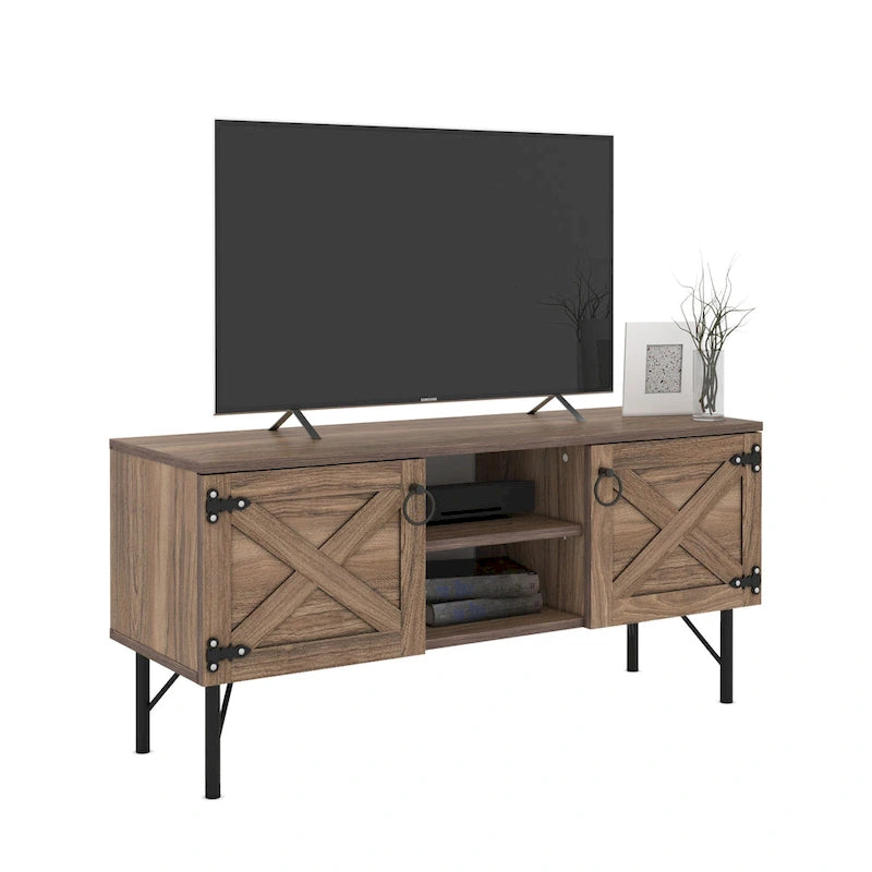 Meuble TV moderne avec 2 portes de rangement, meuble de salon