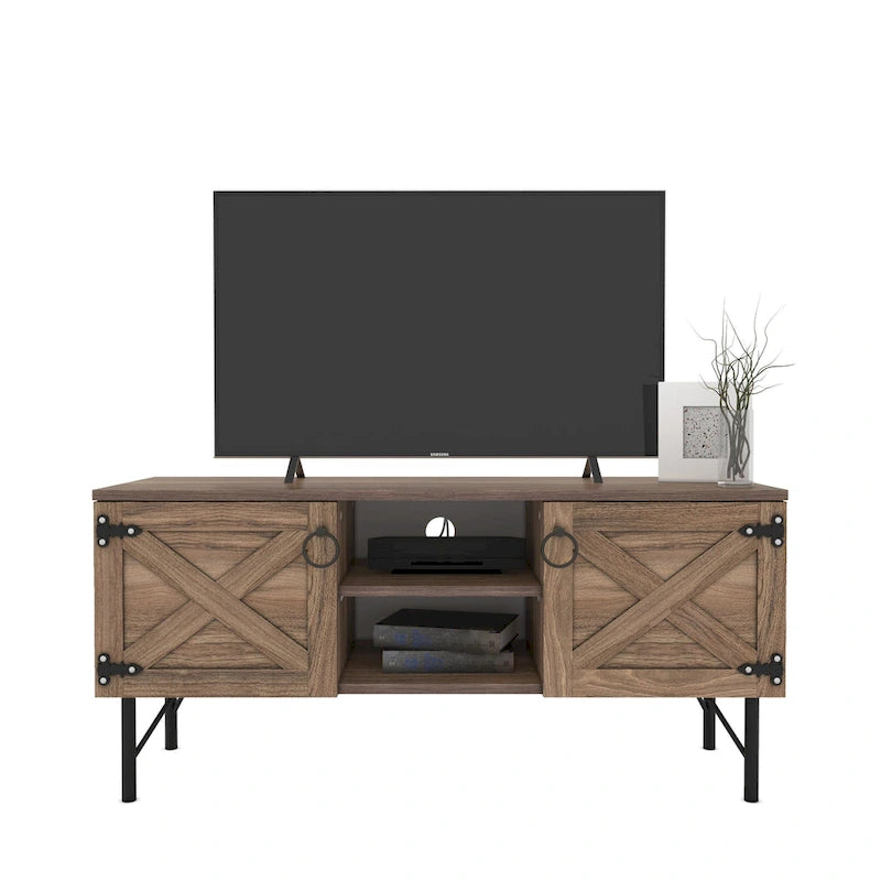 Meuble TV moderne avec 2 portes de rangement, meuble de salon