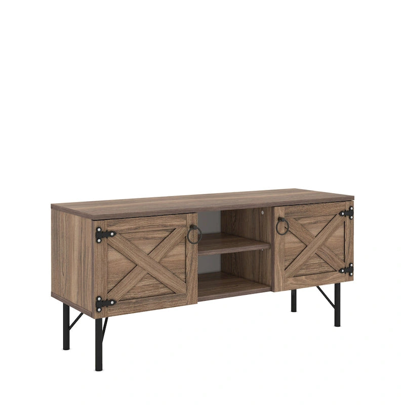 Meuble TV moderne avec 2 portes de rangement, meuble de salon