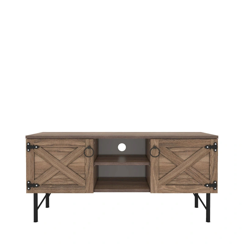 Meuble TV moderne avec 2 portes de rangement, meuble de salon