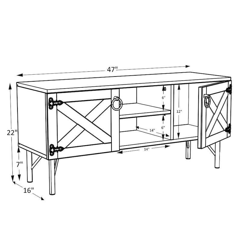 Meuble TV moderne avec 2 portes de rangement, meuble de salon