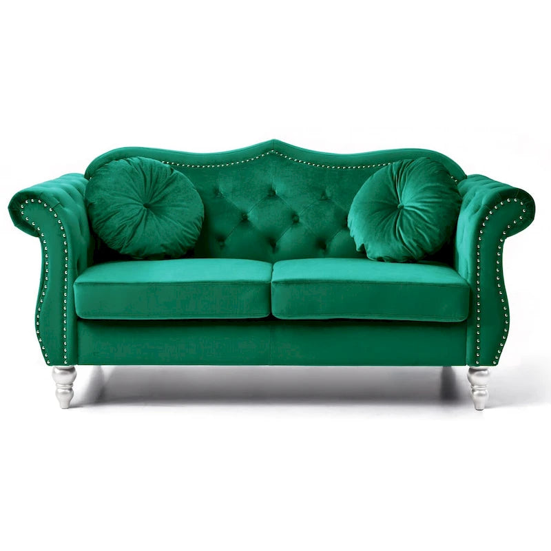 Causeuse Chesterfield en velours 68 po avec 2 coussins décoratifs – 68L x 35P x 34H