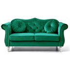 Causeuse Chesterfield en velours 68 po avec 2 coussins décoratifs – 68L x 35P x 34H