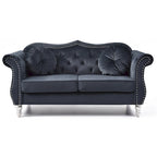 Causeuse Chesterfield en velours 68 po avec 2 coussins décoratifs – 68L x 35P x 34H