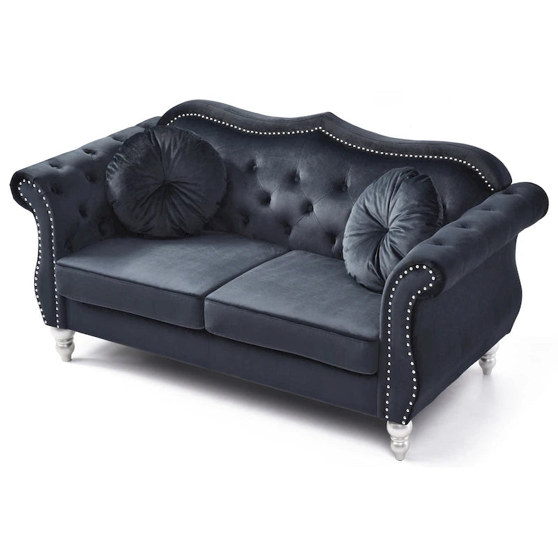 Causeuse Chesterfield en velours 68 po avec 2 coussins décoratifs – 68L x 35P x 34H