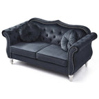 Causeuse Chesterfield en velours 68 po avec 2 coussins décoratifs – 68L x 35P x 34H