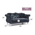 Causeuse Chesterfield en velours 68 po avec 2 coussins décoratifs – 68L x 35P x 34H