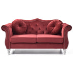Causeuse Chesterfield en velours 68 po avec 2 coussins décoratifs – 68L x 35P x 34H