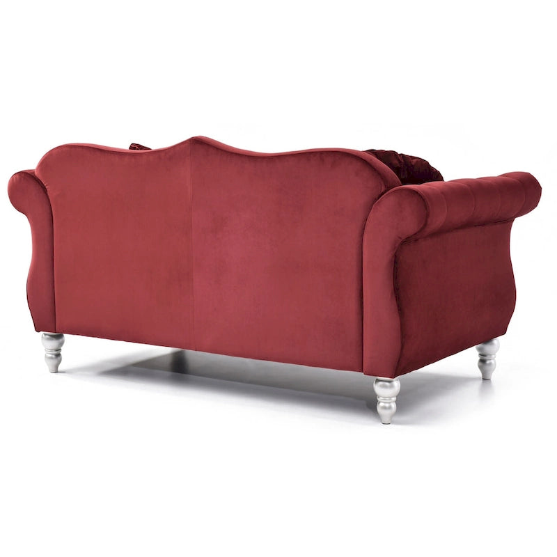Causeuse Chesterfield en velours 68 po avec 2 coussins décoratifs – 68L x 35P x 34H