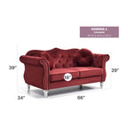 Causeuse Chesterfield en velours 68 po avec 2 coussins décoratifs – 68L x 35P x 34H