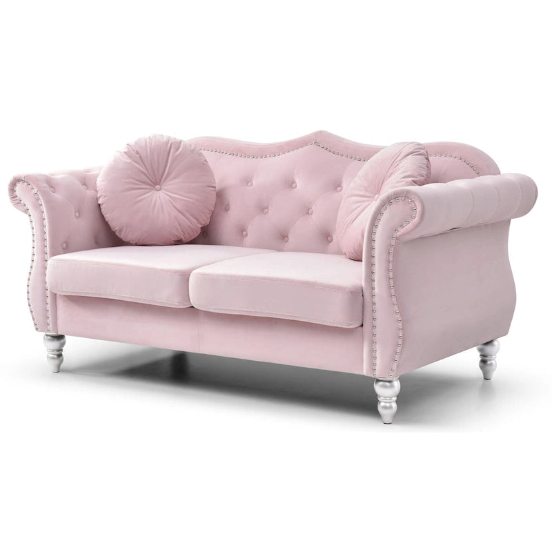 Causeuse Chesterfield en velours 68 po avec 2 coussins décoratifs – 68L x 35P x 34H
