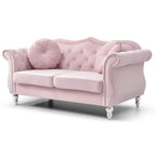 Causeuse Chesterfield en velours 68 po avec 2 coussins décoratifs – 68L x 35P x 34H