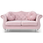 Causeuse Chesterfield en velours 68 po avec 2 coussins décoratifs – 68L x 35P x 34H