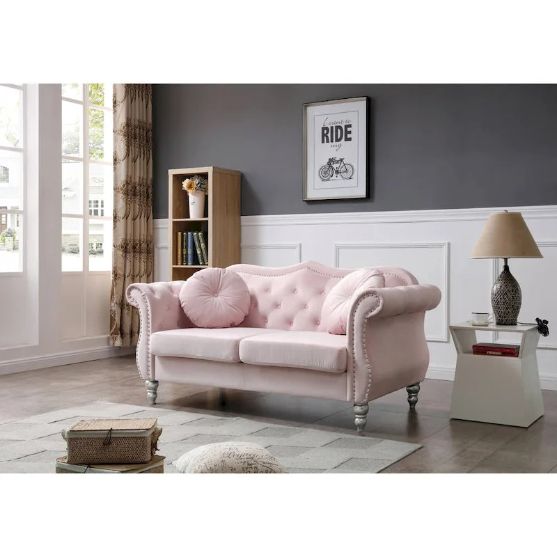 Causeuse Chesterfield en velours 68 po avec 2 coussins décoratifs – 68L x 35P x 34H