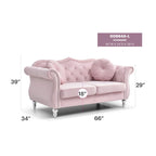 Causeuse Chesterfield en velours 68 po avec 2 coussins décoratifs – 68L x 35P x 34H