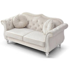 Causeuse Chesterfield en velours 68 po avec 2 coussins décoratifs – 68L x 35P x 34H
