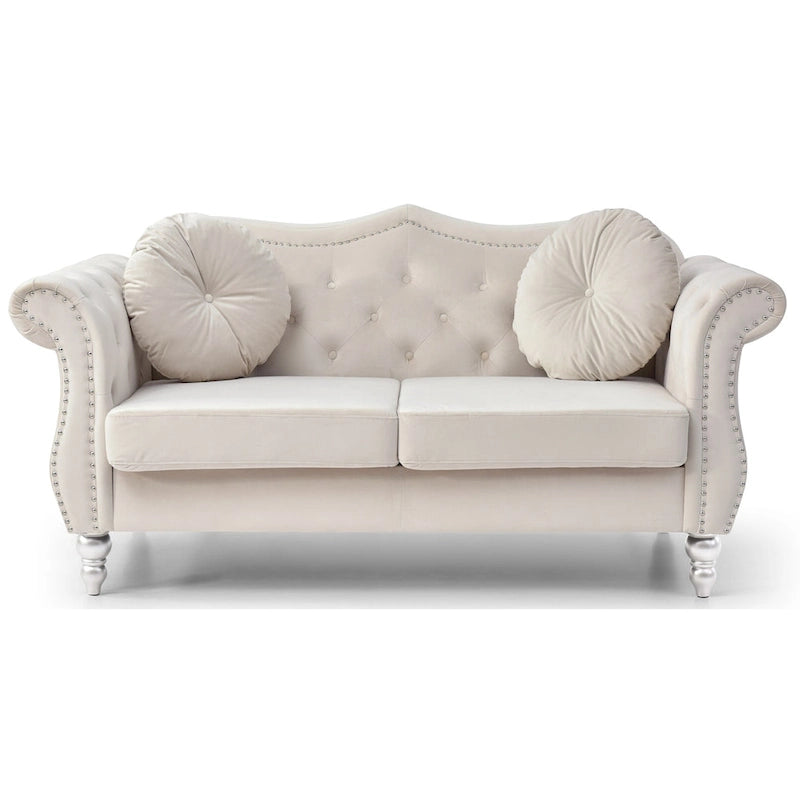 Causeuse Chesterfield en velours 68 po avec 2 coussins décoratifs – 68L x 35P x 34H