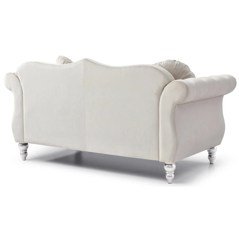 Causeuse Chesterfield en velours 68 po avec 2 coussins décoratifs – 68L x 35P x 34H