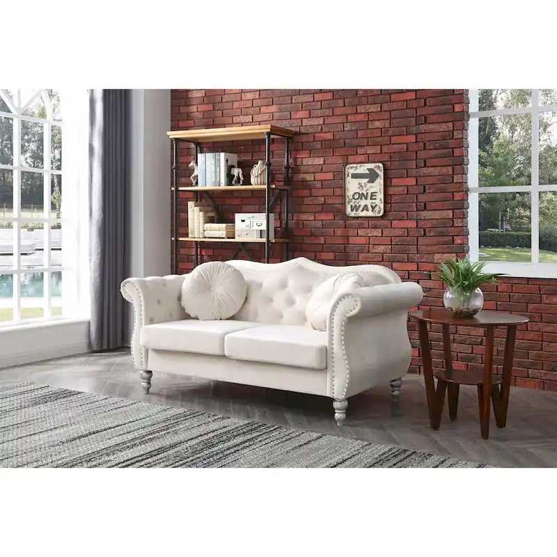 Causeuse Chesterfield en velours 68 po avec 2 coussins décoratifs – 68L x 35P x 34H