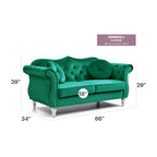 Causeuse Chesterfield en velours 68 po avec 2 coussins décoratifs – 68L x 35P x 34H