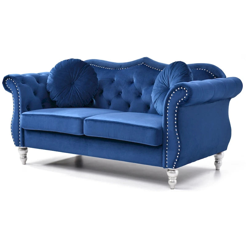 Causeuse Chesterfield en velours 68 po avec 2 coussins décoratifs – 68L x 35P x 34H