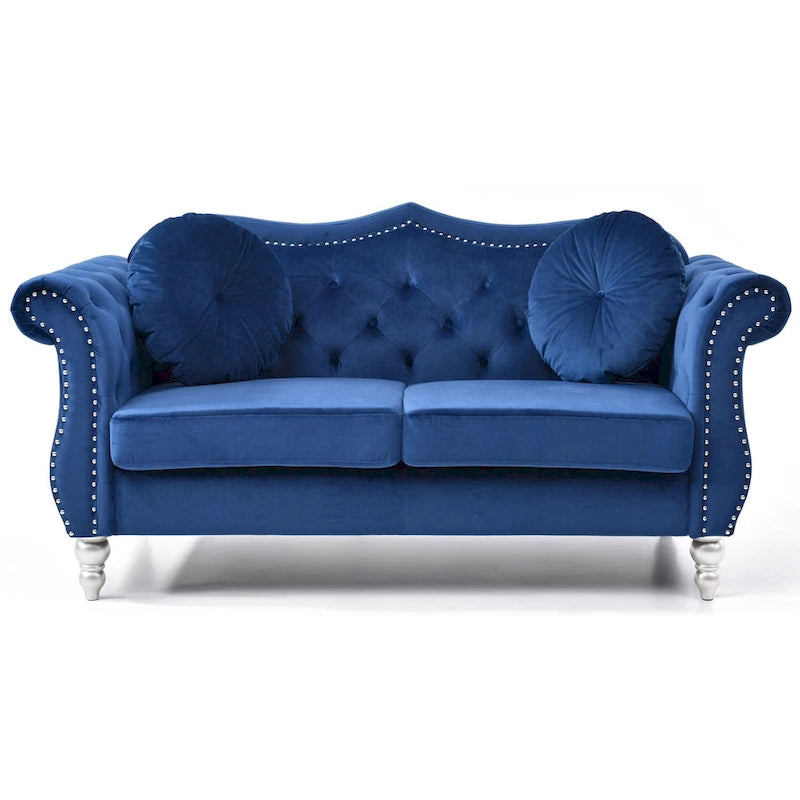 Causeuse Chesterfield en velours 68 po avec 2 coussins décoratifs – 68L x 35P x 34H