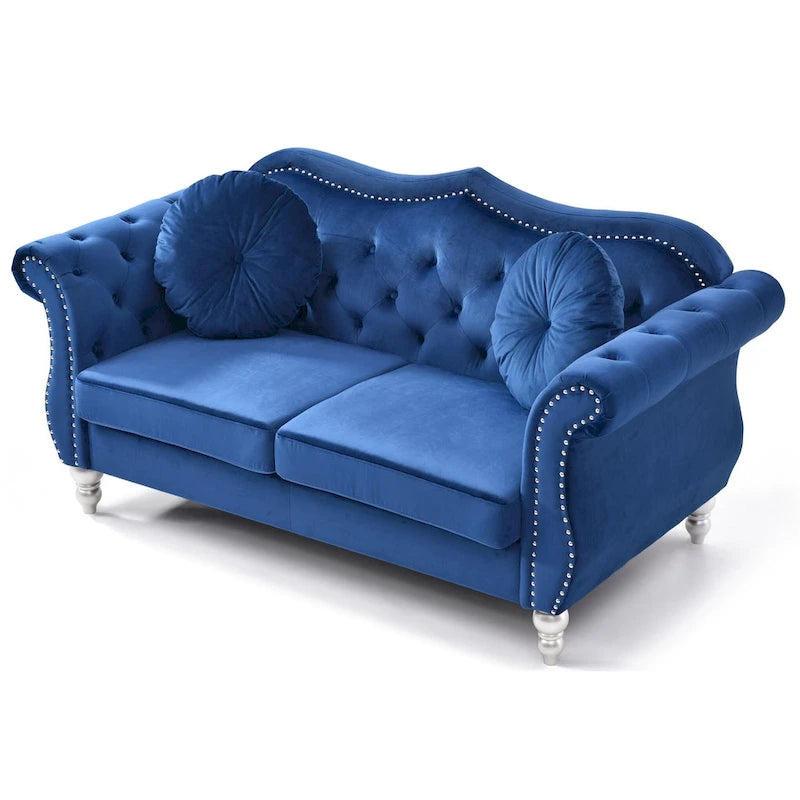 Causeuse Chesterfield en velours 68 po avec 2 coussins décoratifs – 68L x 35P x 34H