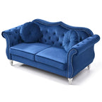 Causeuse Chesterfield en velours 68 po avec 2 coussins décoratifs – 68L x 35P x 34H