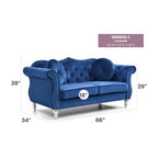 Causeuse Chesterfield en velours 68 po avec 2 coussins décoratifs – 68L x 35P x 34H