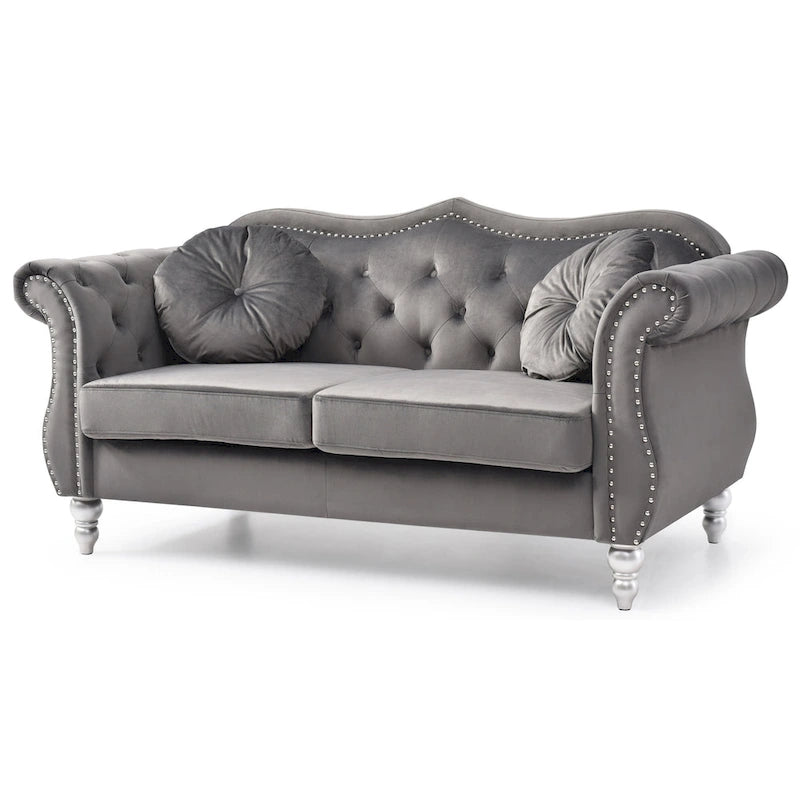 Causeuse Chesterfield en velours 68 po avec 2 coussins décoratifs – 68L x 35P x 34H