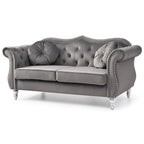 Causeuse Chesterfield en velours 68 po avec 2 coussins décoratifs – 68L x 35P x 34H