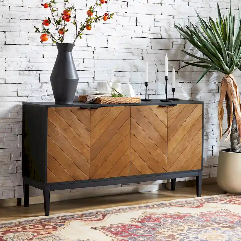 Meuble TV Moderne à Chevrons avec Étagères Réglables par - 55 pouces