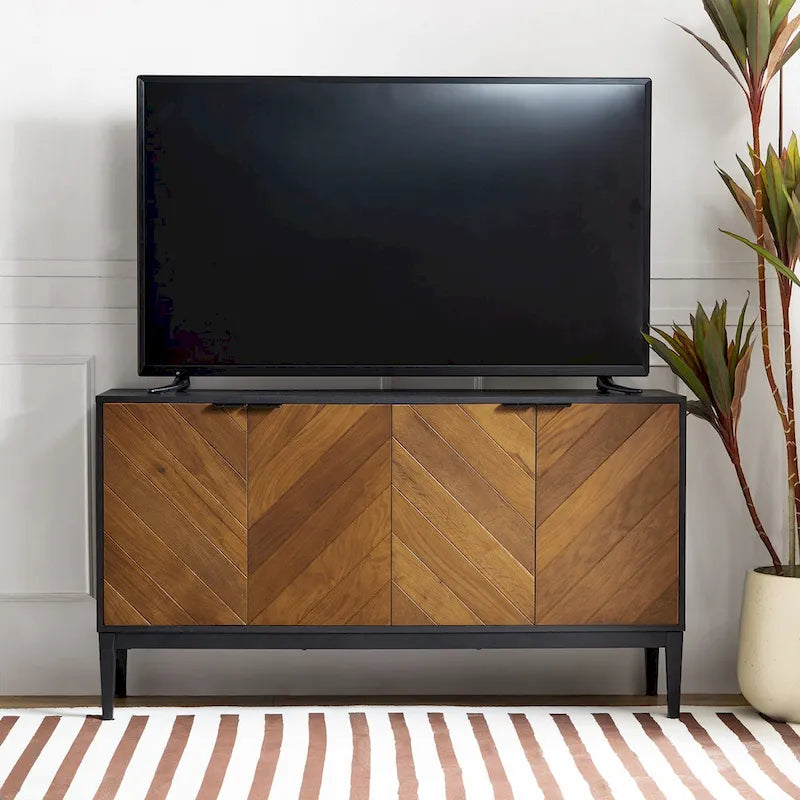 Meuble TV Moderne à Chevrons avec Étagères Réglables par - 55 pouces