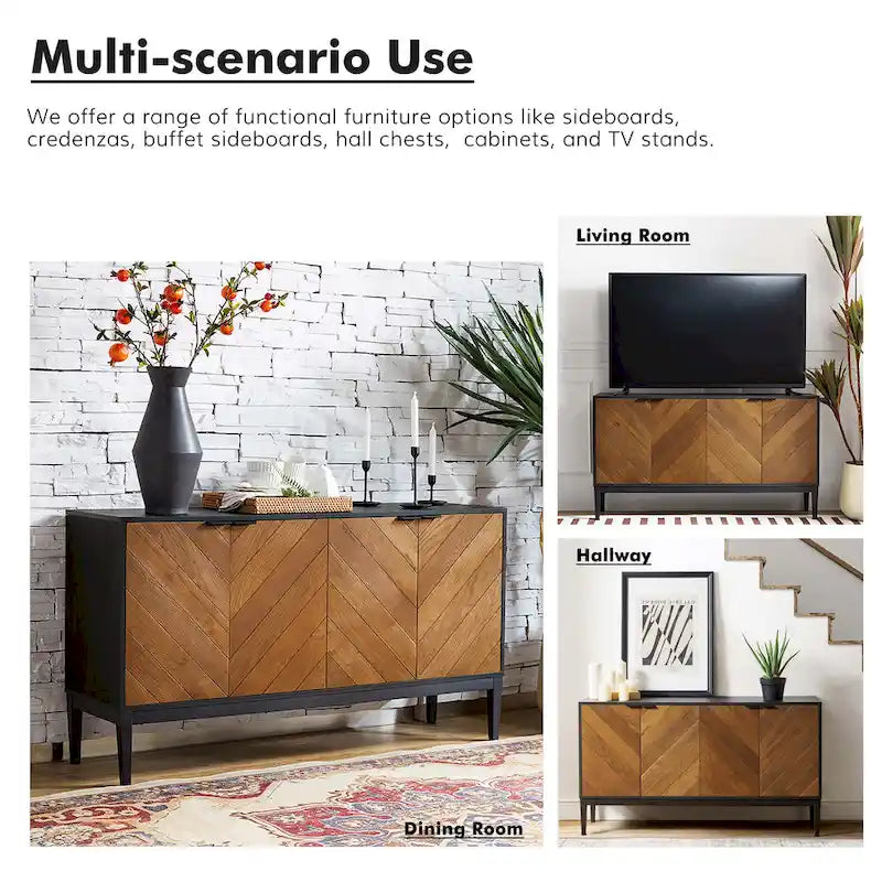 Meuble TV Moderne à Chevrons avec Étagères Réglables par - 55 pouces