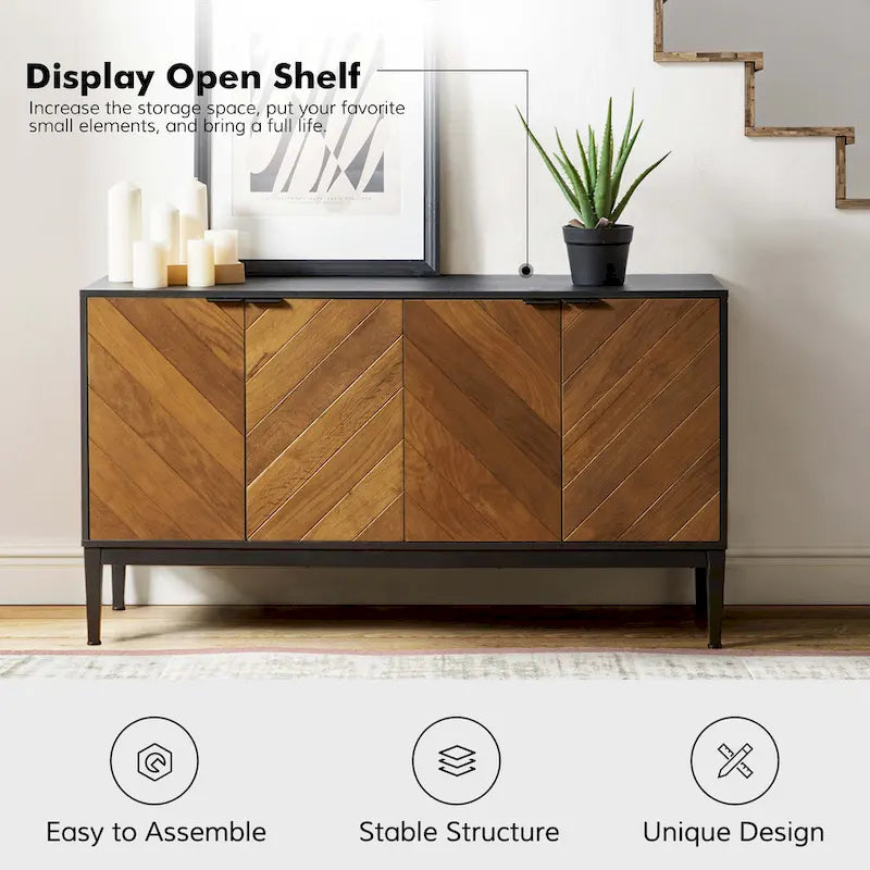 Meuble TV Moderne à Chevrons avec Étagères Réglables par - 55 pouces