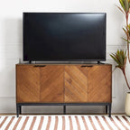Meuble TV Moderne à Chevrons avec Étagères Réglables par - 55 pouces