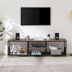 Meuble TV industriel, Console multimédia avec rangement et étagère grillagée pour salon/chambre, Marron