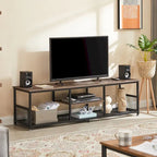 Meuble TV industriel, Console multimédia avec rangement et étagère grillagée pour salon/chambre, Marron