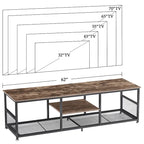 Meuble TV industriel, Console multimédia avec rangement et étagère grillagée pour salon/chambre, Marron