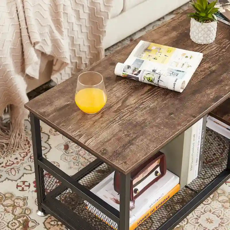 Meuble TV industriel, Console multimédia avec rangement et étagère grillagée pour salon/chambre, Marron