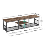 Meuble TV industriel, Console multimédia avec rangement et étagère grillagée pour salon/chambre, Marron