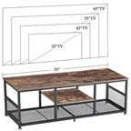 Meuble TV industriel, Console multimédia avec rangement et étagère grillagée pour salon/chambre, Marron