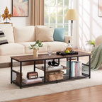 Meuble TV industriel, Console multimédia avec rangement et étagère grillagée pour salon/chambre, Marron
