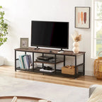 Meuble TV industriel, Console multimédia avec rangement et étagère grillagée pour salon/chambre, Marron