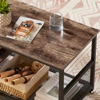 Meuble TV industriel, Console multimédia avec rangement et étagère grillagée pour salon/chambre, Marron