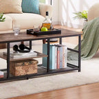 Meuble TV industriel, Console multimédia avec rangement et étagère grillagée pour salon/chambre, Marron