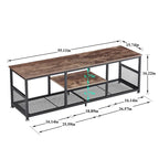 Meuble TV industriel, Console multimédia avec rangement et étagère grillagée pour salon/chambre, Marron