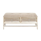 Linen Fabric Upholstered 2 Drawer Storage Bench with Tufted Seat and Ring Handles - Beige - Roche River Decor